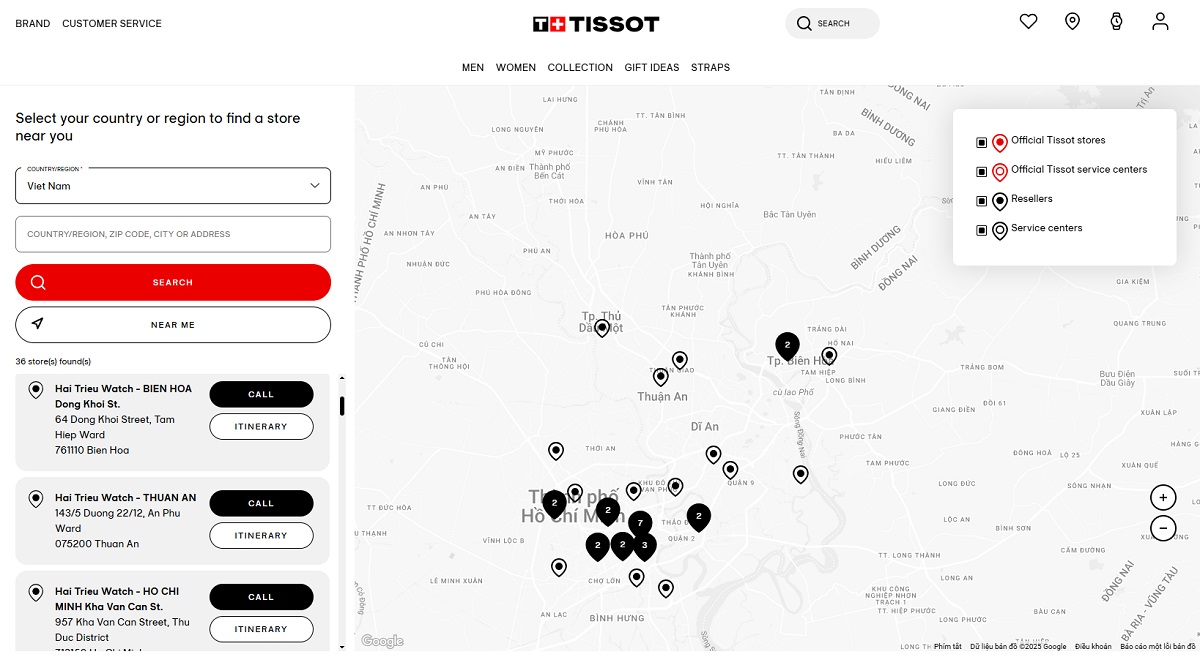 Các cửa hàng của Đồng Hồ Hải Triều đều xuất hiện và nằm trong mạng lưới bán lẻ toàn cầu của thương hiệu Tissot